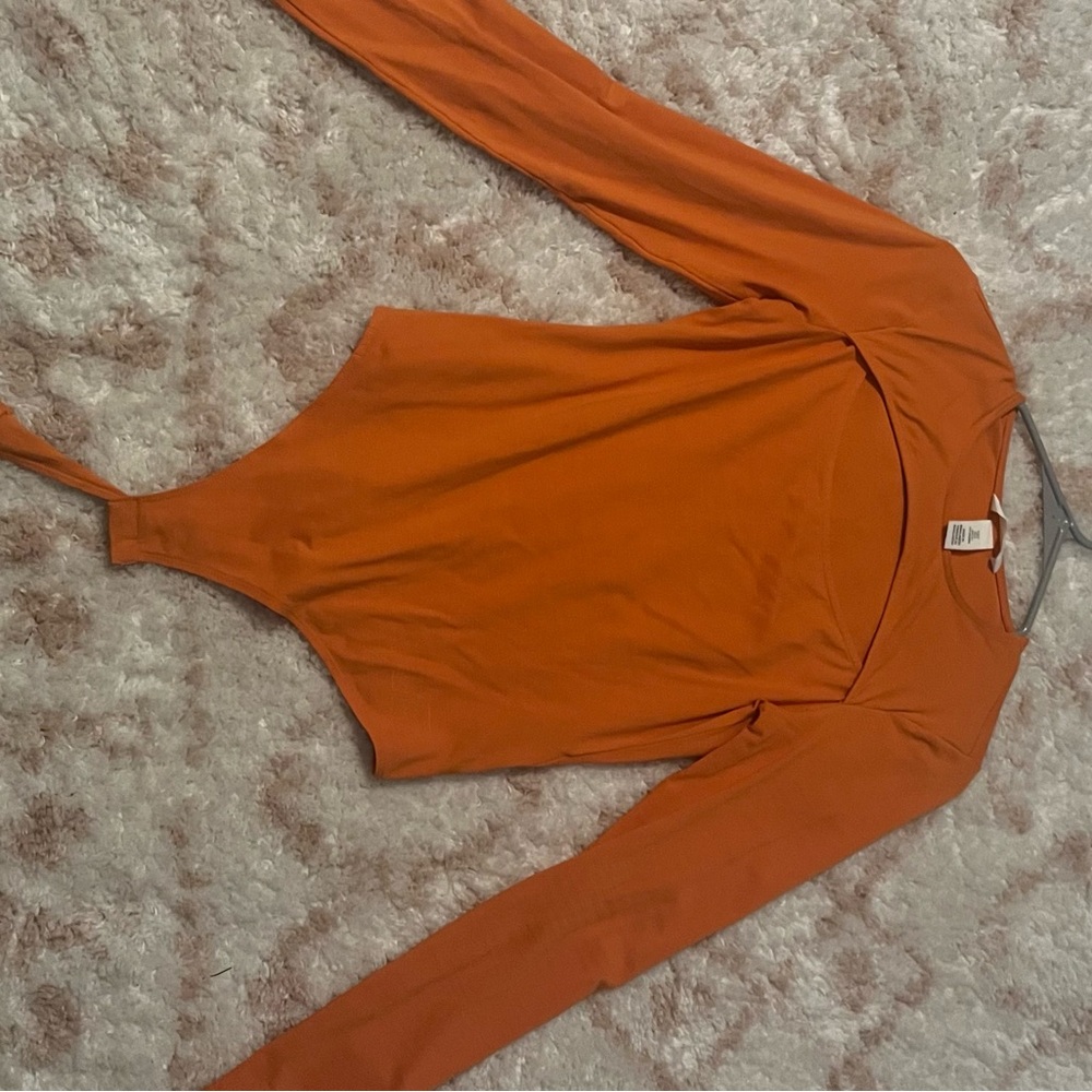 H&M Orange Long Sleeve Tie Front Bodysuit